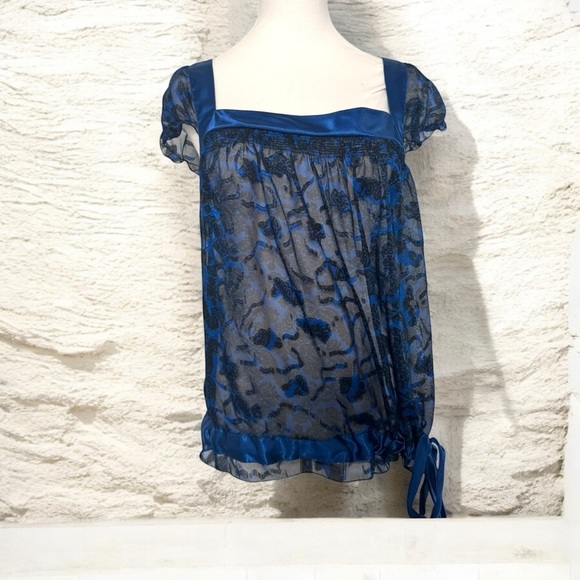 Vintage Tops - Y2K Blue Floral Women's Top L coquette whimsigoth glam fairy